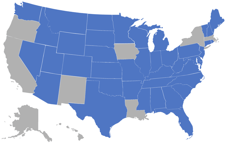 map of the USA showing 40+ states where Dr. Fulliton can practice through PSYPACT credentials.
